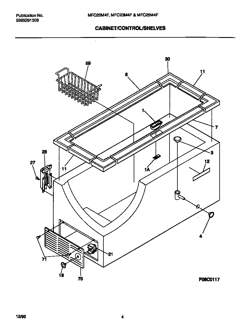 Universal/Multiflex (Frigidaire) MFC20M4FW0 cabinet/control/shelves diagram