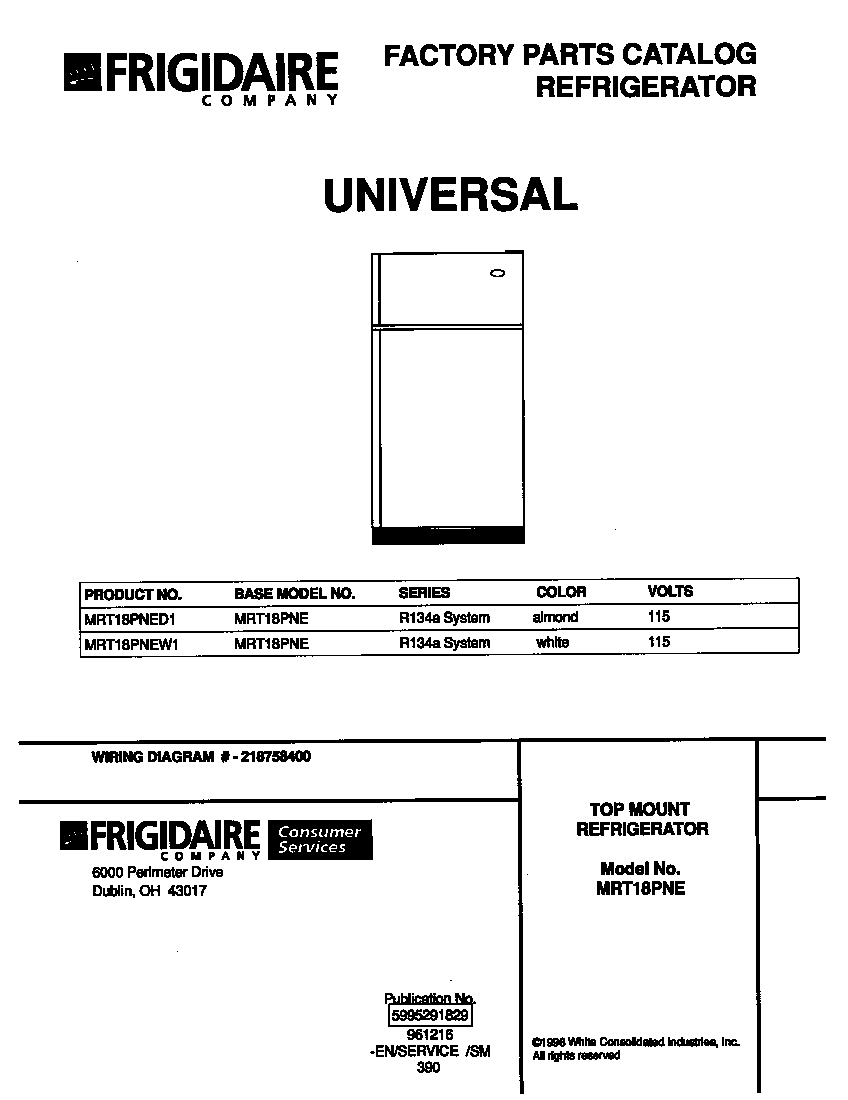 Universal/Multiflex (Frigidaire) MRT18PNEW1 cover diagram