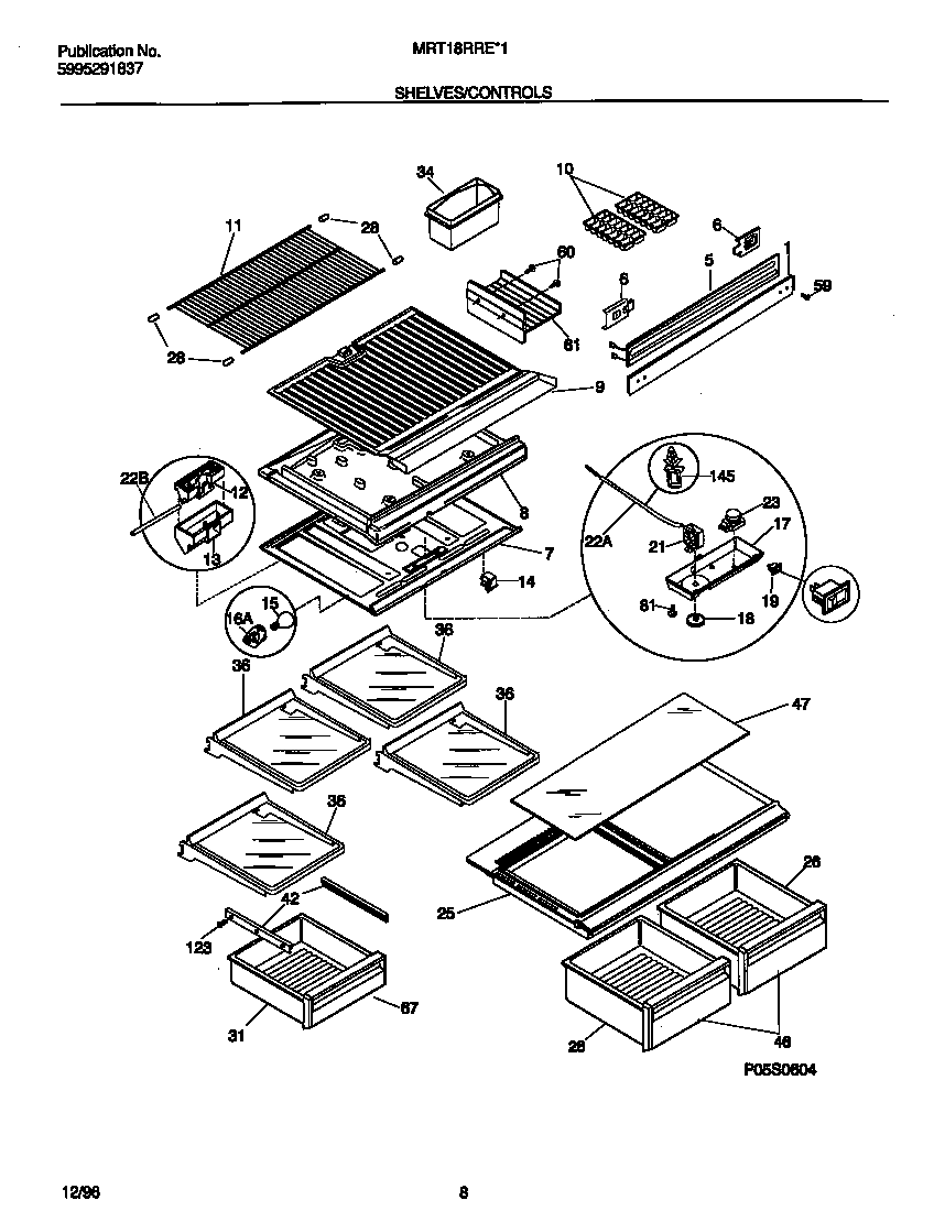 Universal/Multiflex (Frigidaire) MRT18RRED1 shelves/controls diagram