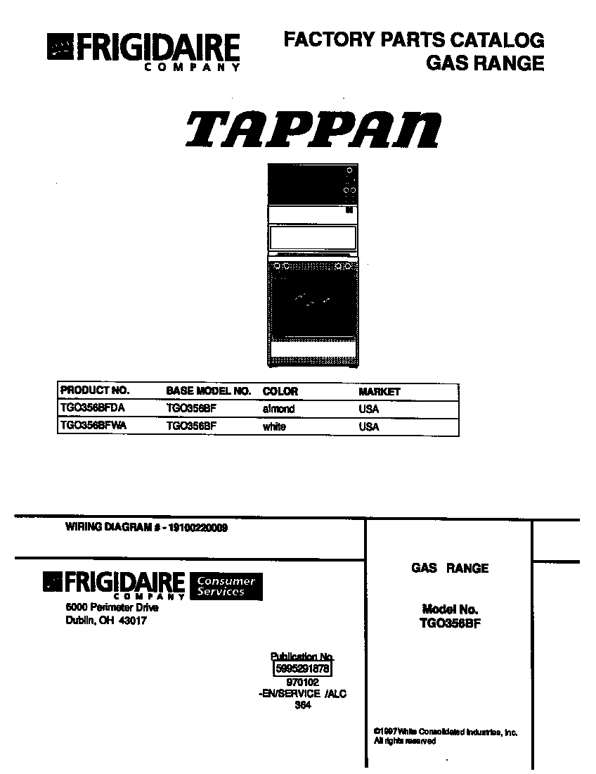 Tappan TGO356BFDA cover diagram