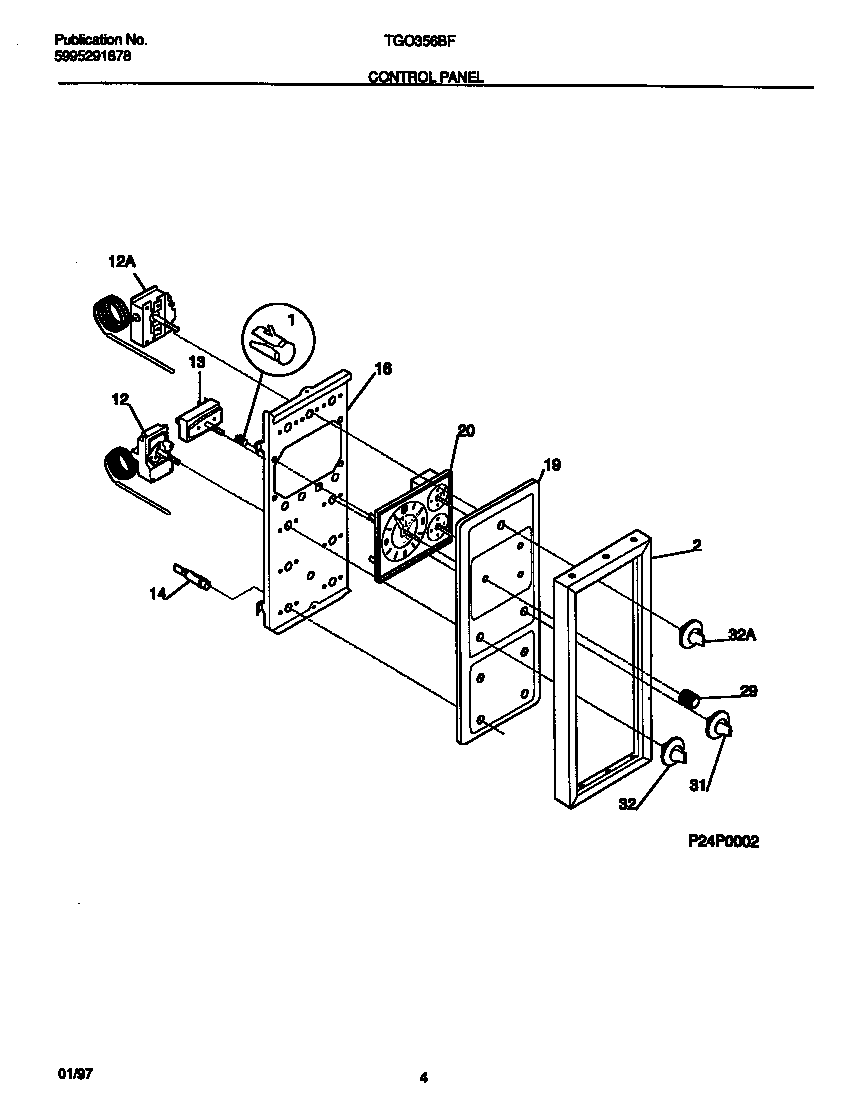 Tappan TGO356BFDA control panel diagram