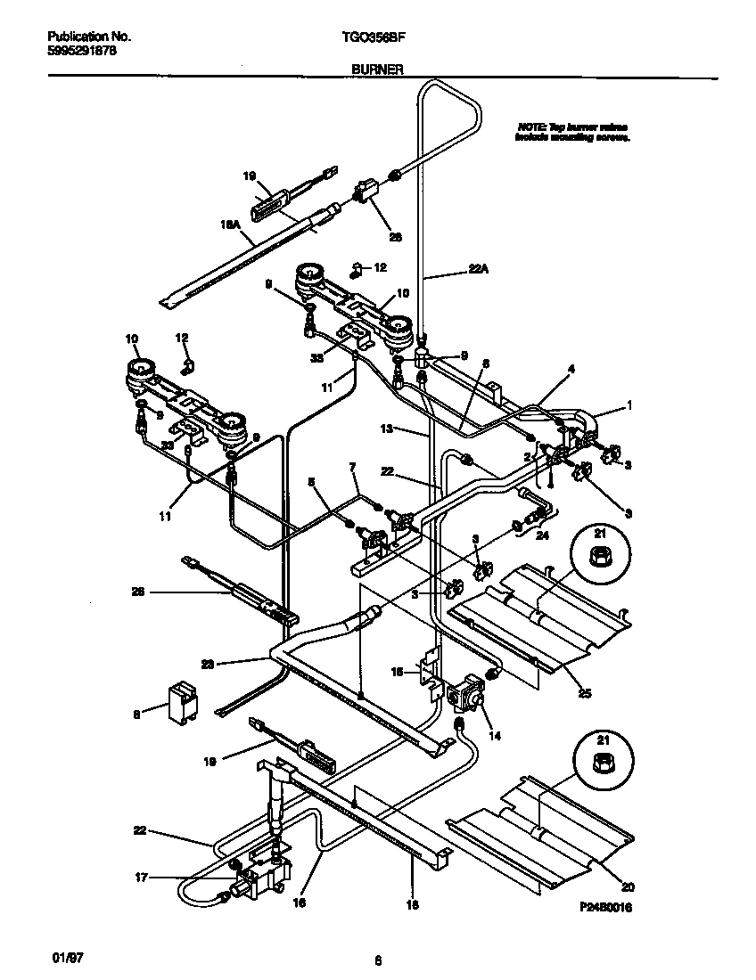 Tappan TGO356BFDA burner diagram