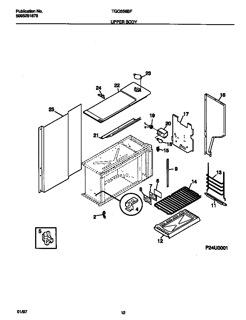 Tappan TGO356BFDA upper body diagram