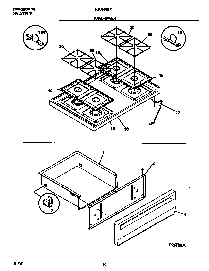 Tappan TGO356BFDA top/drawer diagram