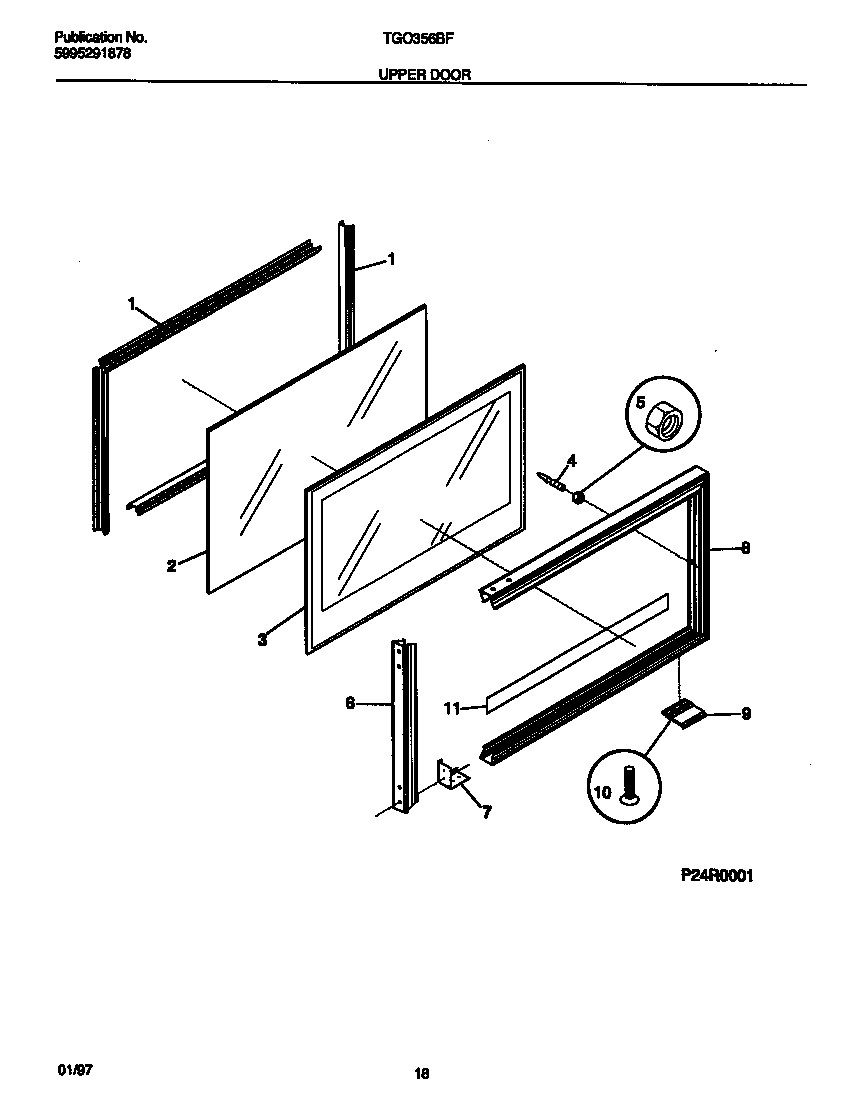 Tappan TGO356BFDA upper door diagram