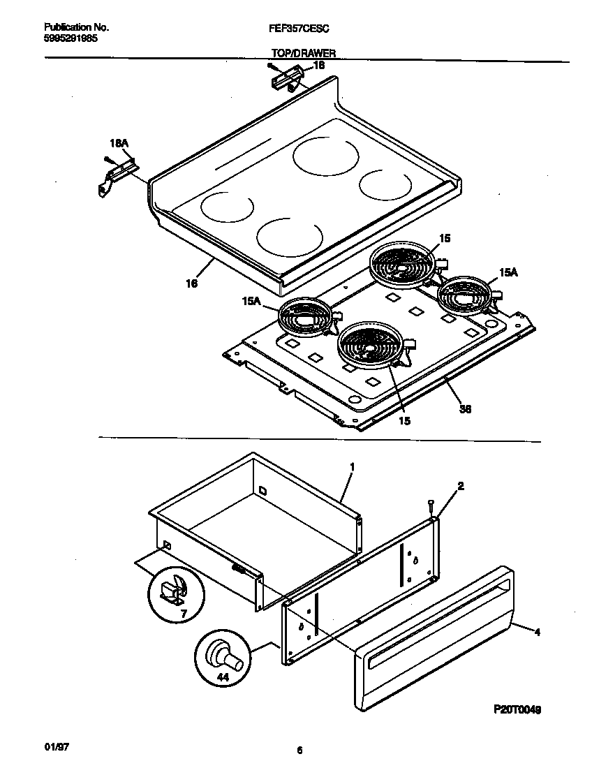 Frigidaire FEF357CESC top/drawer diagram