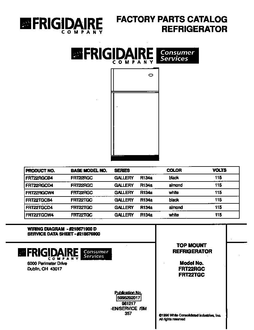Frigidaire FRT22TGCW4 cover diagram