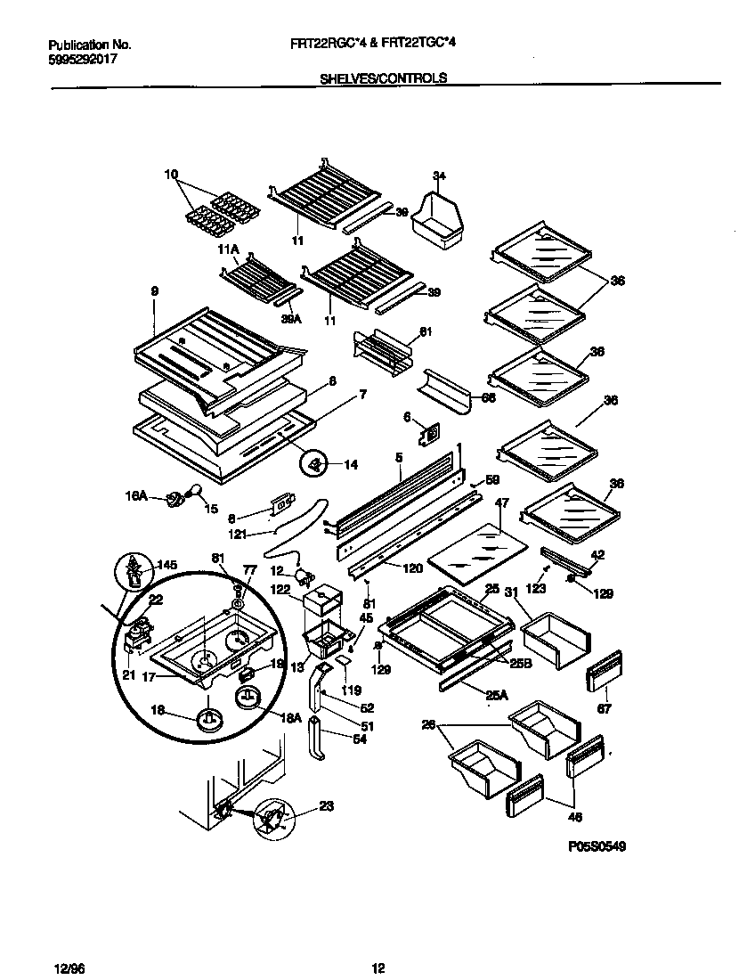 Frigidaire FRT22TGCW4 shelves/controls diagram
