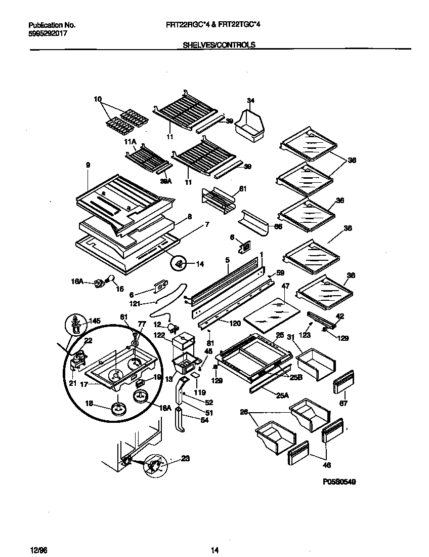 Frigidaire FRT22TGCW4 shelves/controls diagram