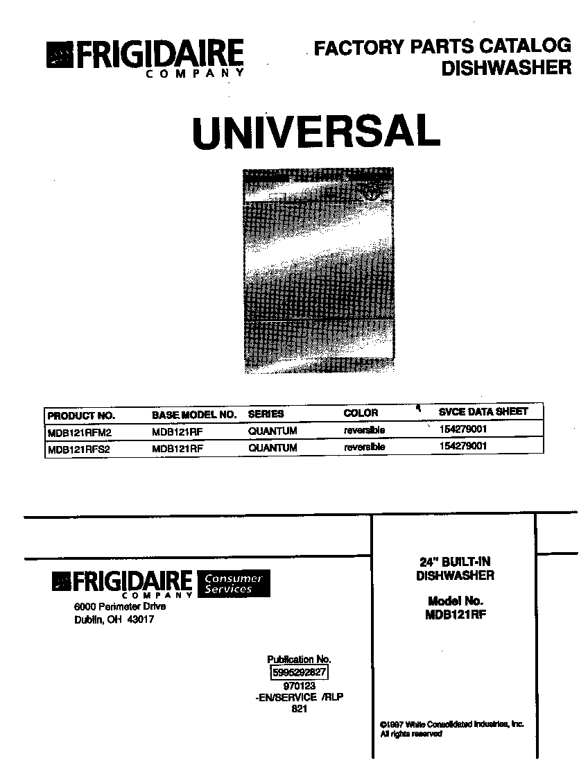 Universal/Multiflex (Frigidaire) MDB121RFS2 cover diagram