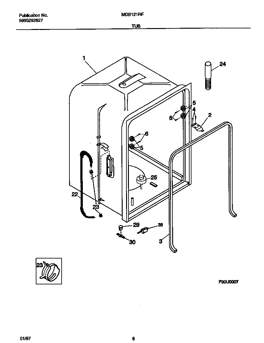 Universal/Multiflex (Frigidaire) MDB121RFS2 tub diagram