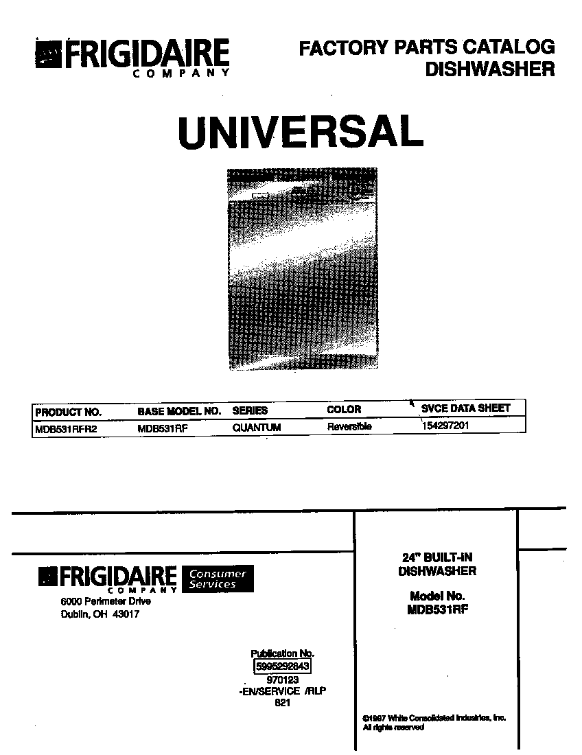 Universal/Multiflex (Frigidaire) MDB531RFR2 cover diagram