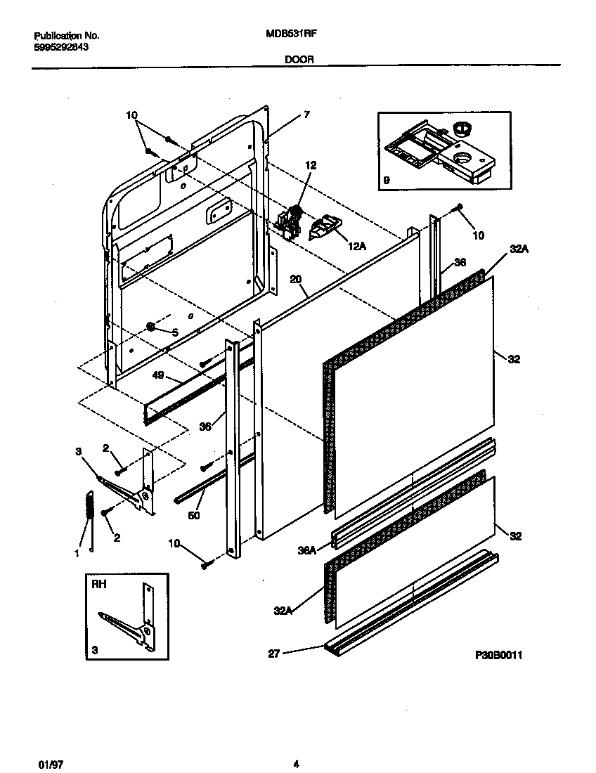 Universal/Multiflex (Frigidaire) MDB531RFR2 door diagram