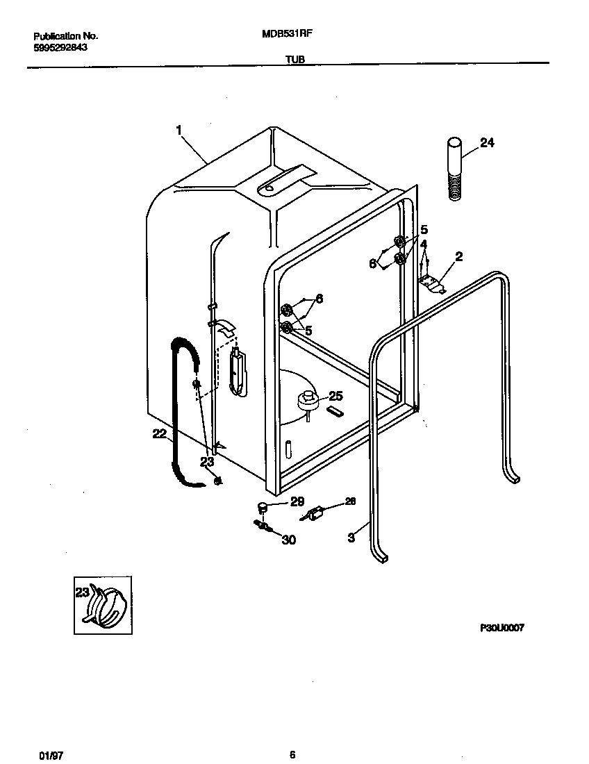 Universal/Multiflex (Frigidaire) MDB531RFR2 tub diagram