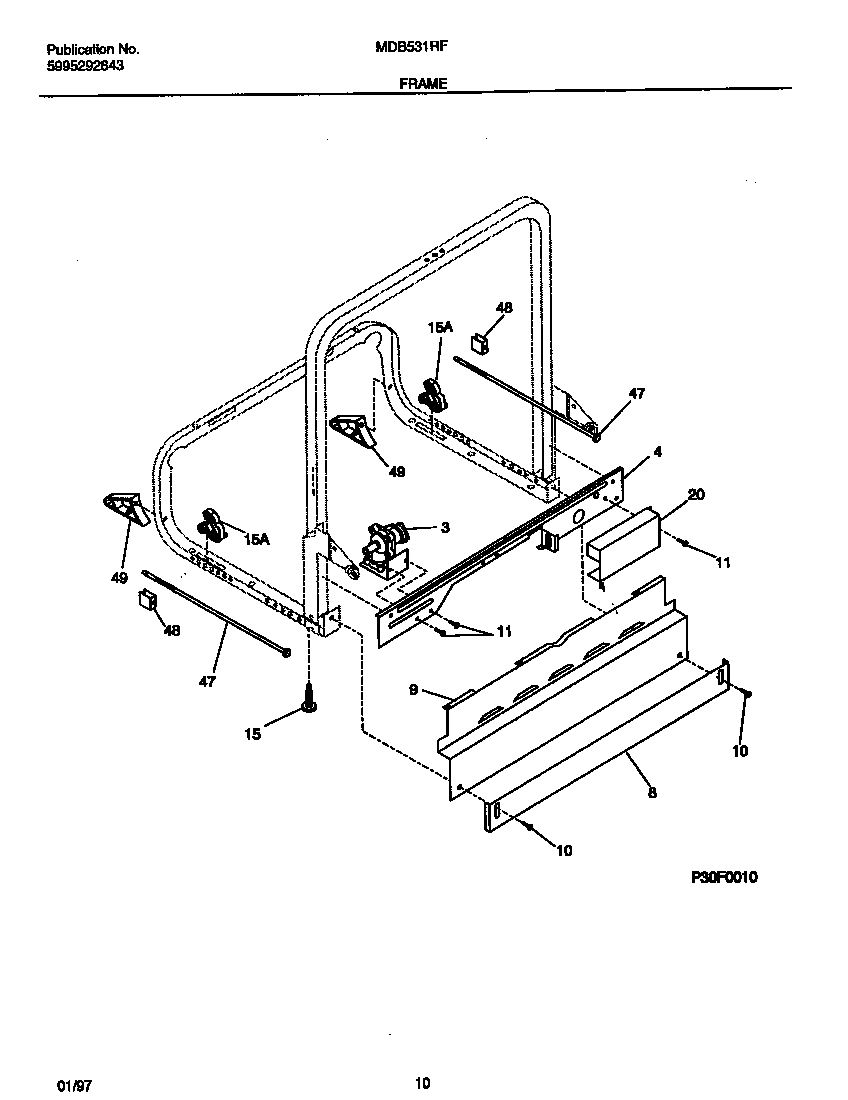 Universal/Multiflex (Frigidaire) MDB531RFR2 frame diagram