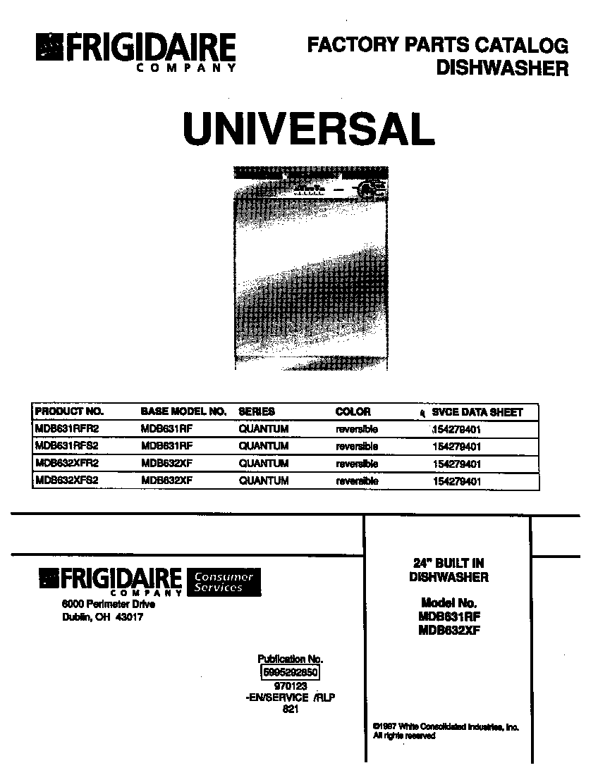 Universal/Multiflex (Frigidaire) MDB632XFS2 cover diagram