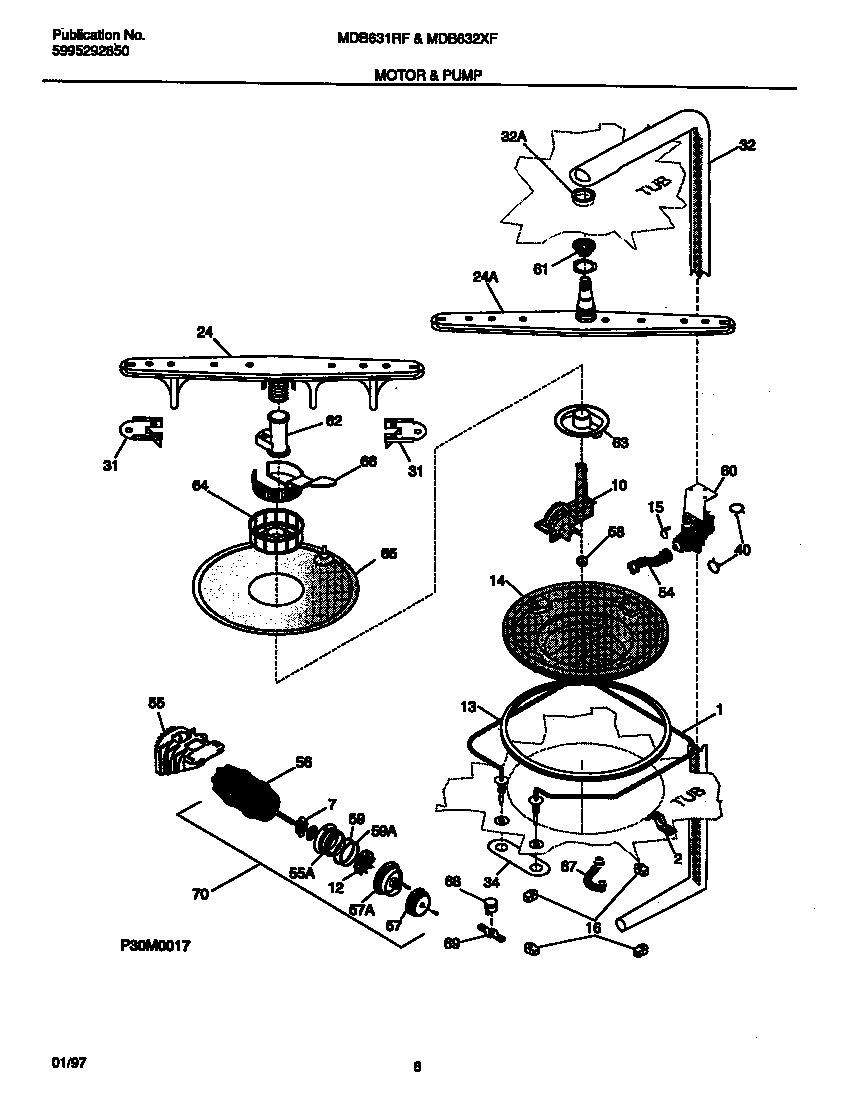 Universal/Multiflex (Frigidaire) MDB632XFS2 motor & pump diagram