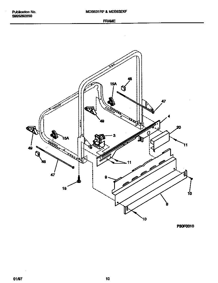 Universal/Multiflex (Frigidaire) MDB632XFS2 frame diagram