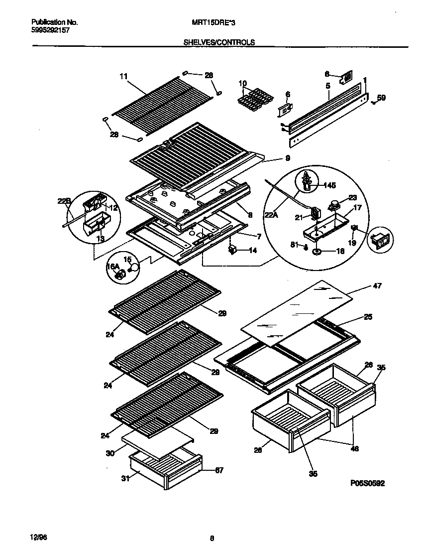 Universal/Multiflex (Frigidaire) MRT15DREW3 shelves/controls diagram