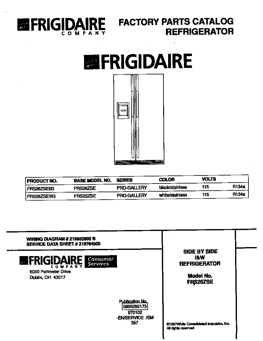 Frigidaire FRS26ZSEW3 front cover diagram