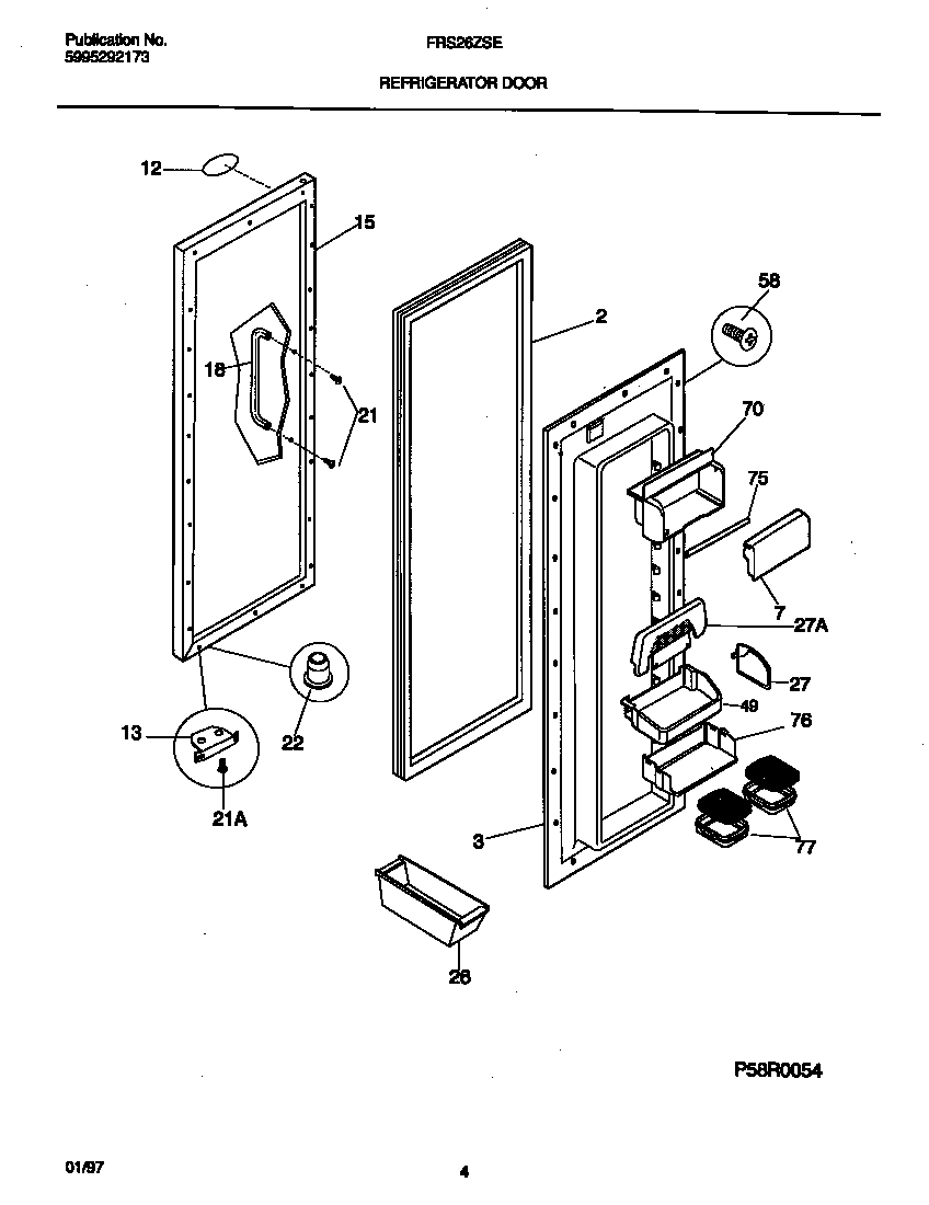 Frigidaire FRS26ZSEW3 refrigerator door diagram