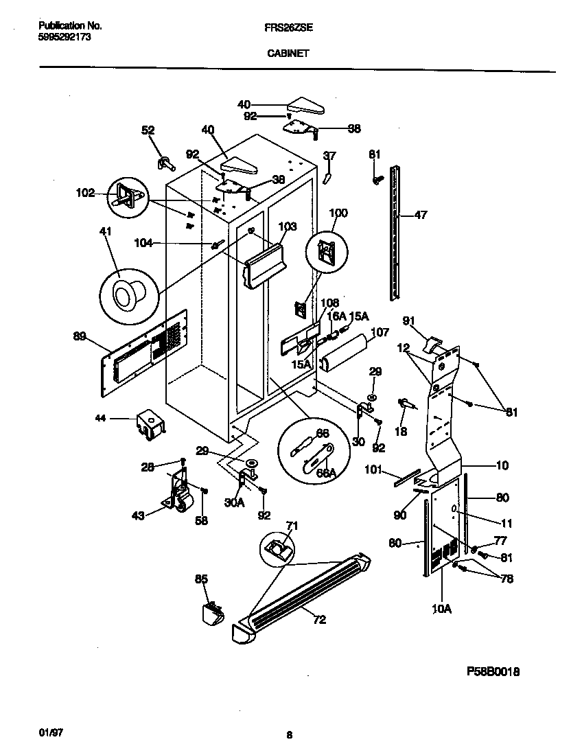 Frigidaire FRS26ZSEW3 cabinet diagram