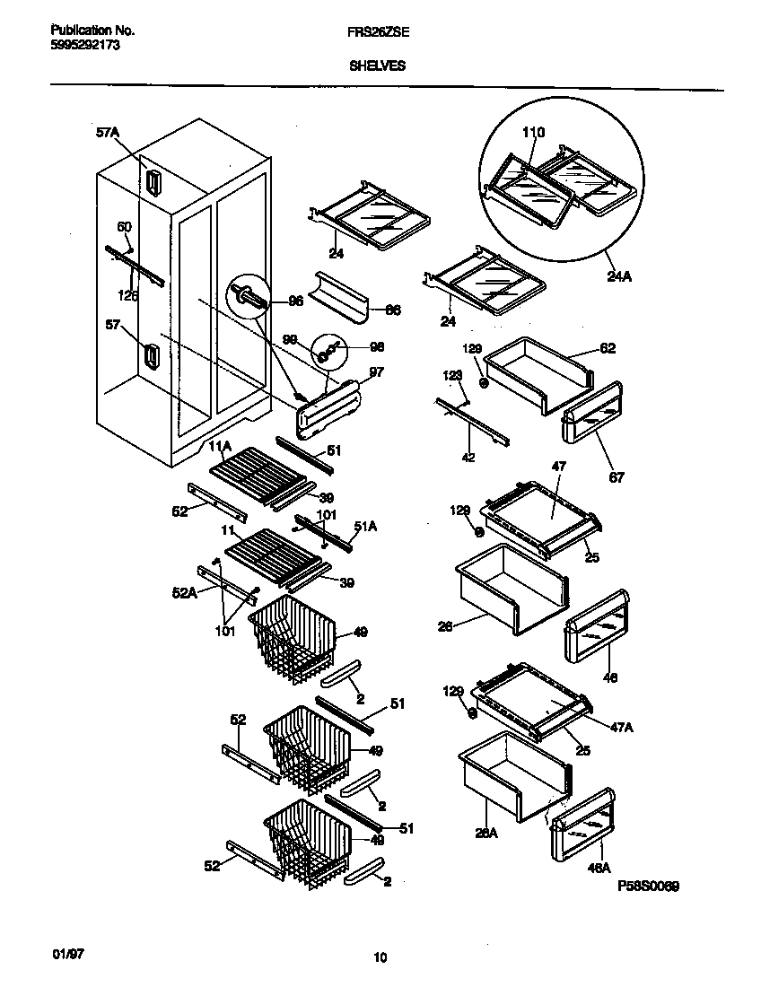 Frigidaire FRS26ZSEW3 shelves diagram