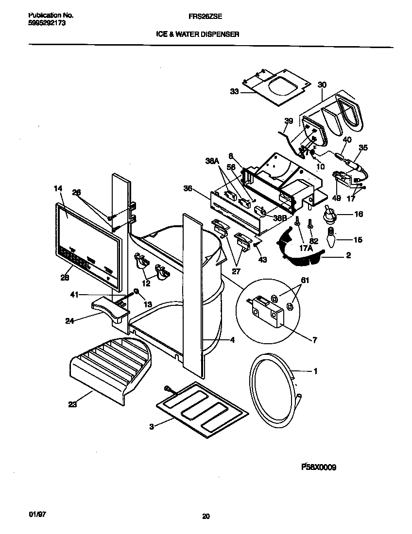 Frigidaire FRS26ZSEW3 ice & water dispenser diagram