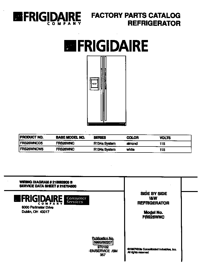Frigidaire FRS26WNCD5 cover diagram