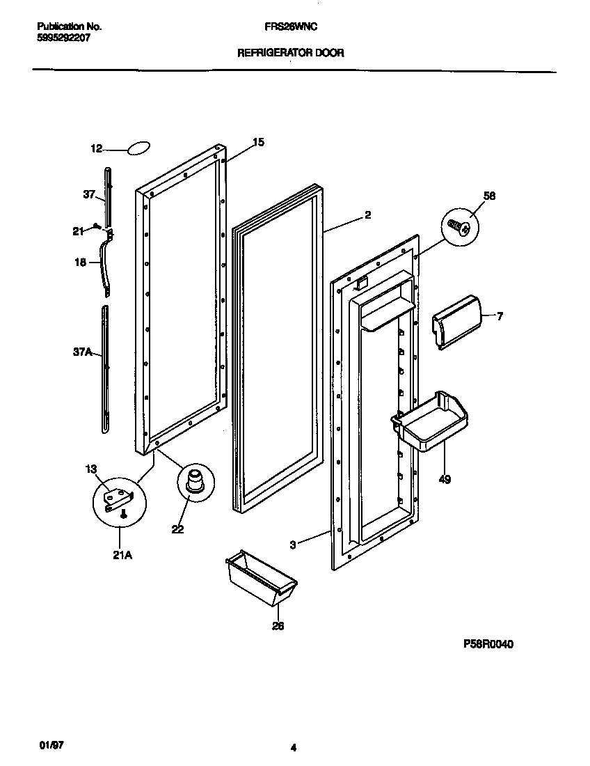 Frigidaire FRS26WNCD5 refrigerator door diagram