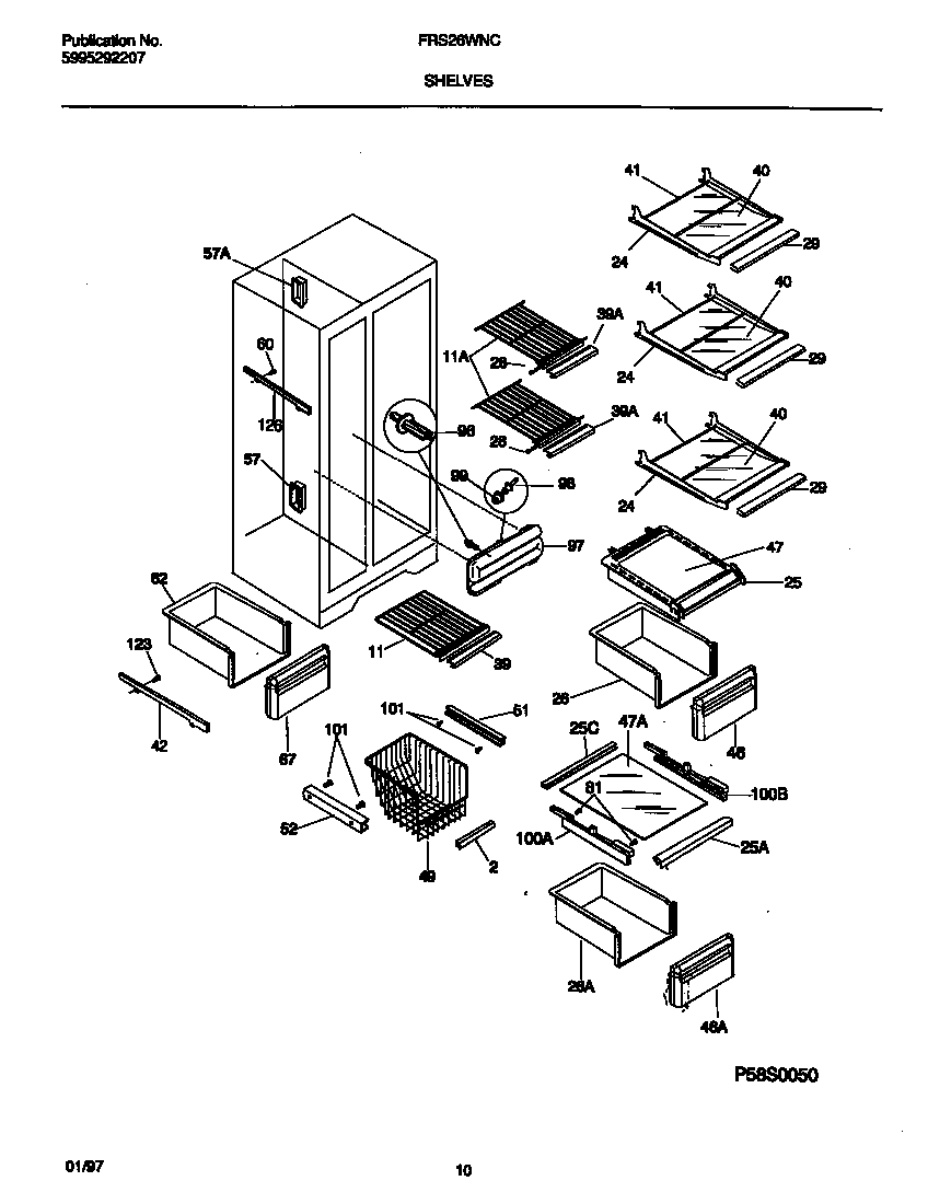 Frigidaire FRS26WNCD5 shelves diagram