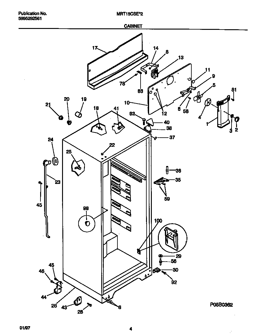 Universal/Multiflex (Frigidaire) MRT15CSEW2 cabinet diagram