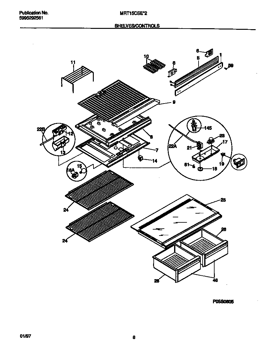 Universal/Multiflex (Frigidaire) MRT15CSEW2 shelves/controls diagram
