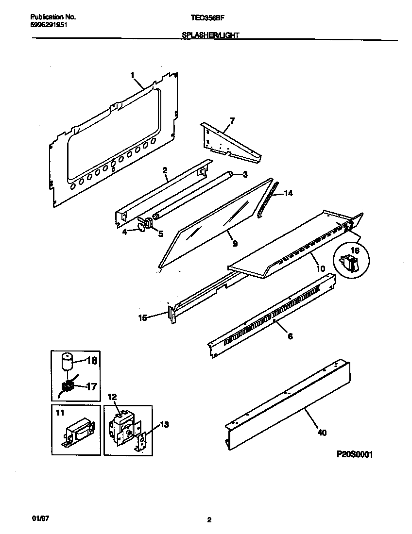 Tappan TEO356BFWA splasher/light diagram