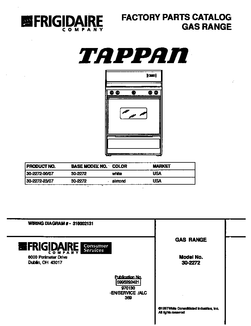 Tappan 30-2272-23/07 cover diagram
