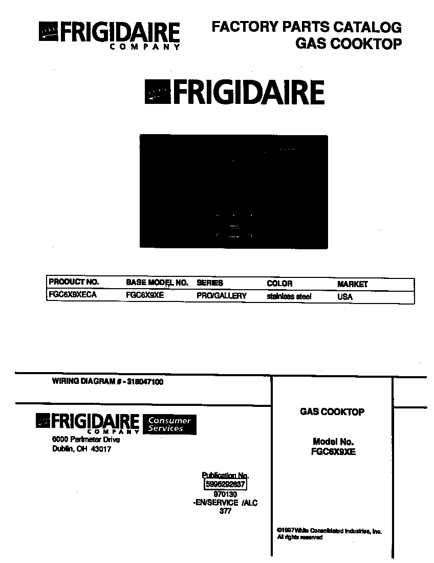 Frigidaire FGC6X9XECA cover diagram