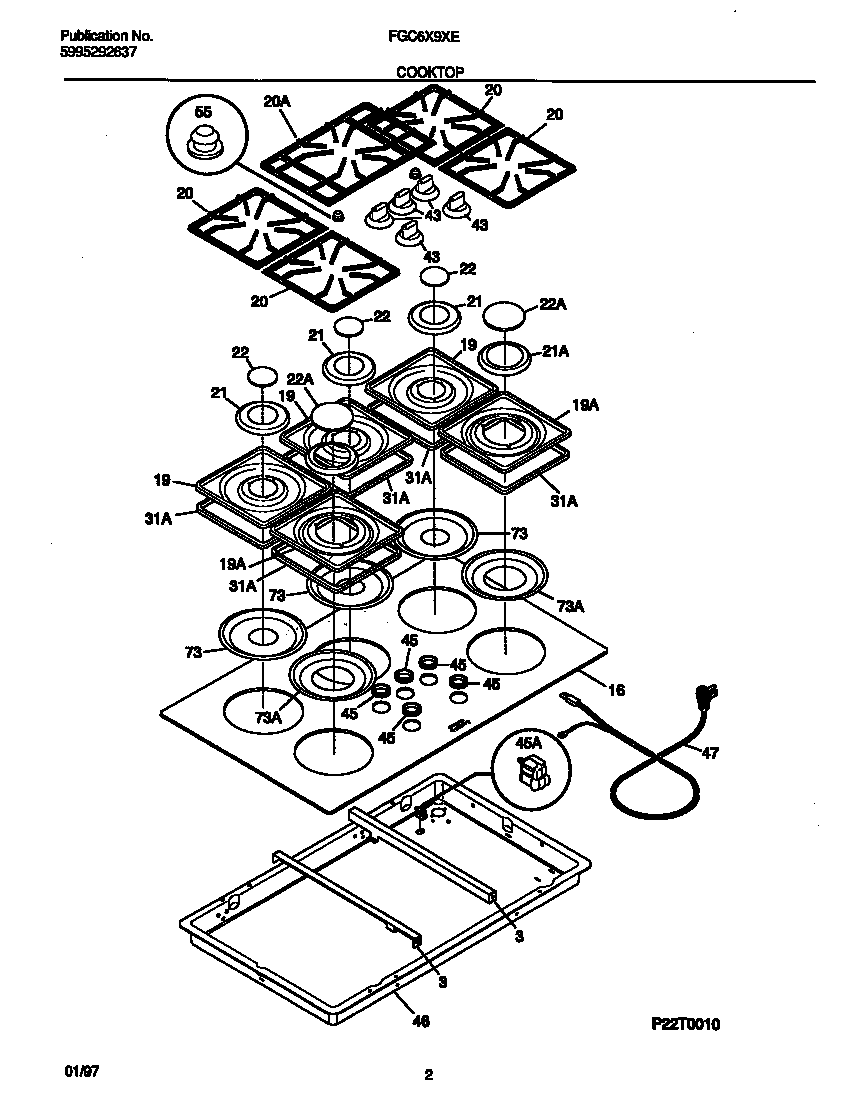 Frigidaire FGC6X9XECA cooktop diagram