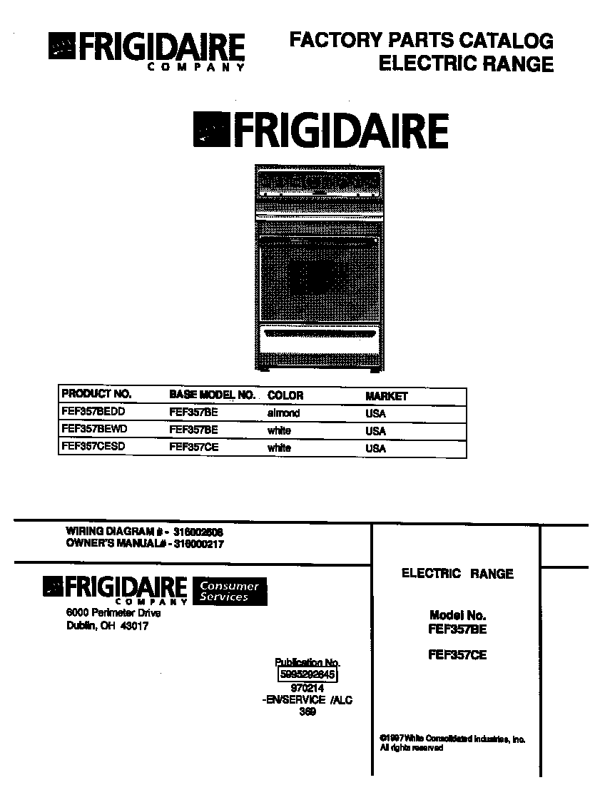 Frigidaire FEF357CESD cover diagram