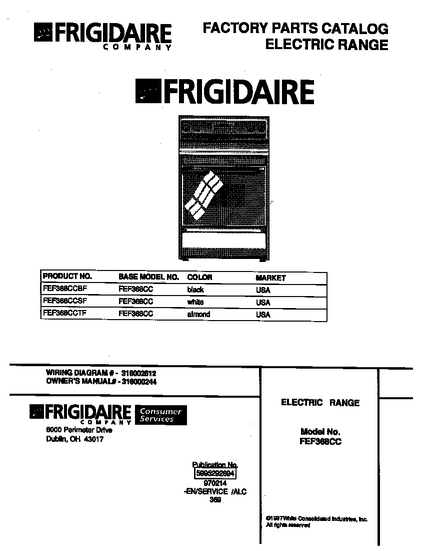 Frigidaire FEF368CCSF cover diagram