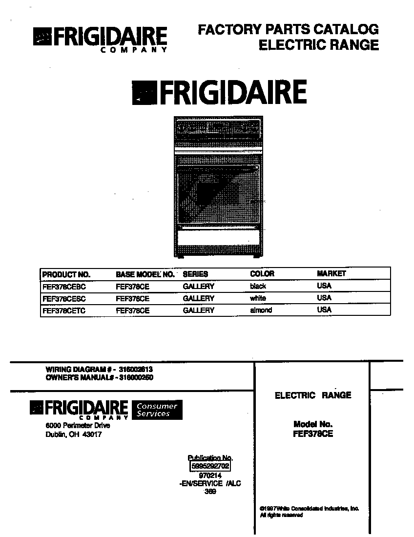 Frigidaire FEF378CESC cover diagram