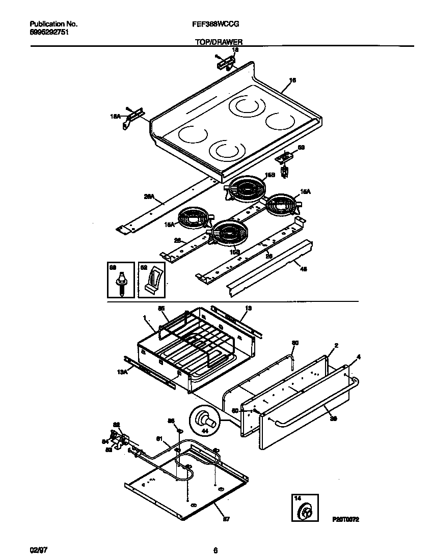 Frigidaire FEF388WCCG top/drawer diagram