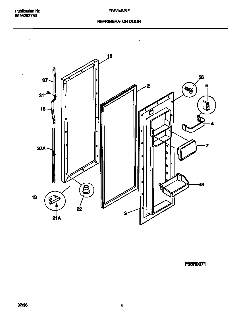Frigidaire FRS24WNFD0 refrigerator door diagram