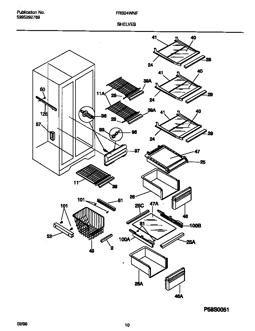 Frigidaire FRS24WNFD0 shelves diagram