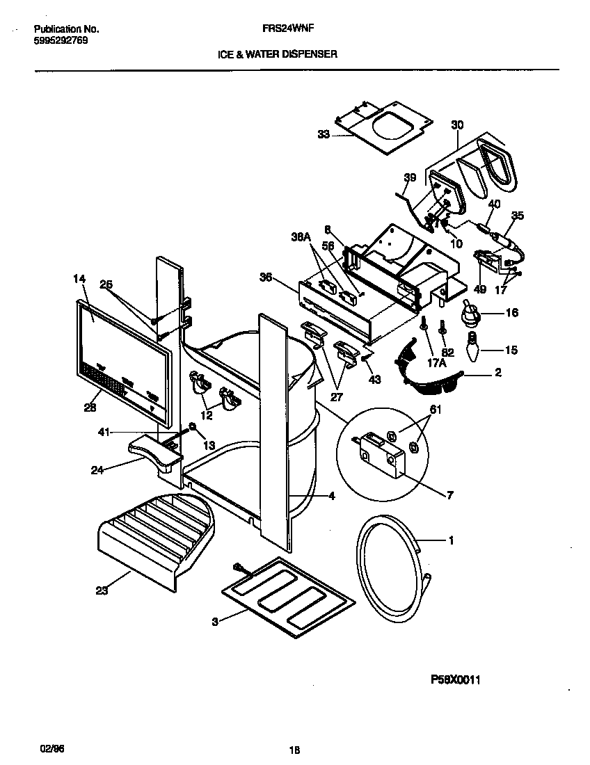 Frigidaire FRS24WNFD0 ice & water dispenser diagram