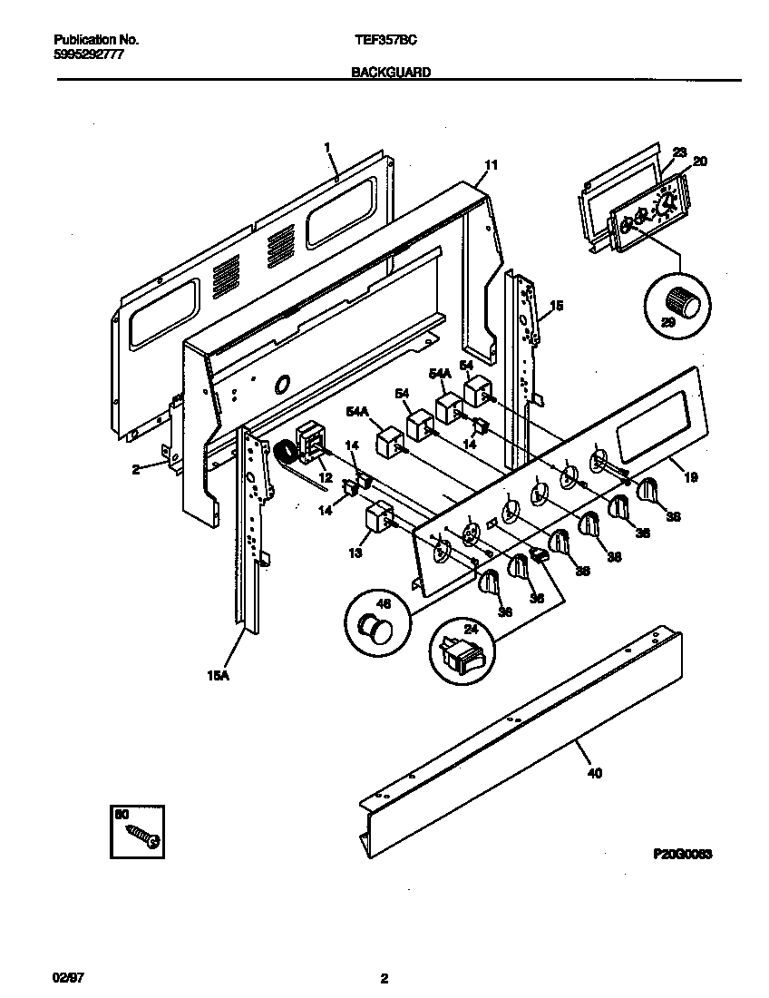 Tappan TEF357BCDE backguard diagram