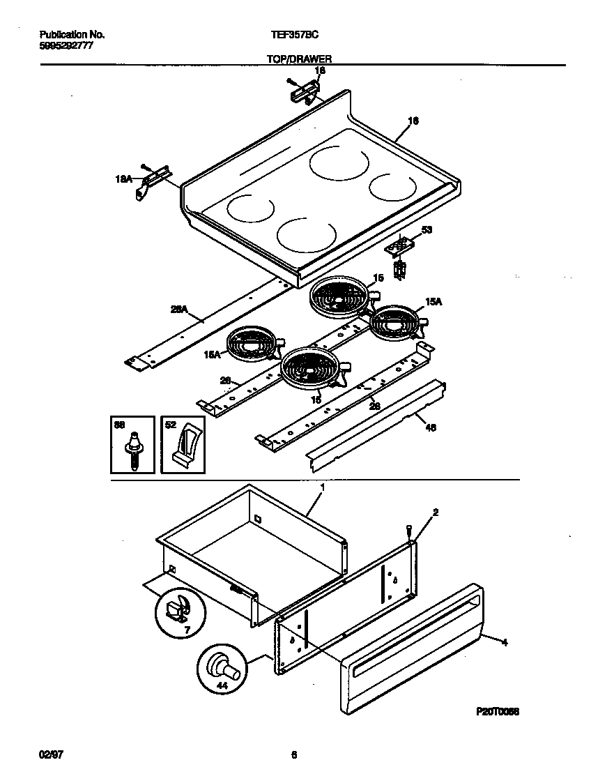 Tappan TEF357BCDE top/drawer diagram