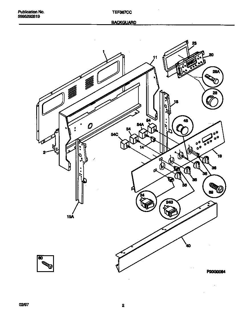 Tappan TEF367CCSD backguard diagram