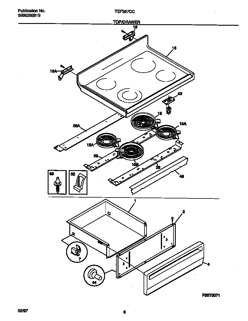 Tappan TEF367CCSD top/drawer diagram