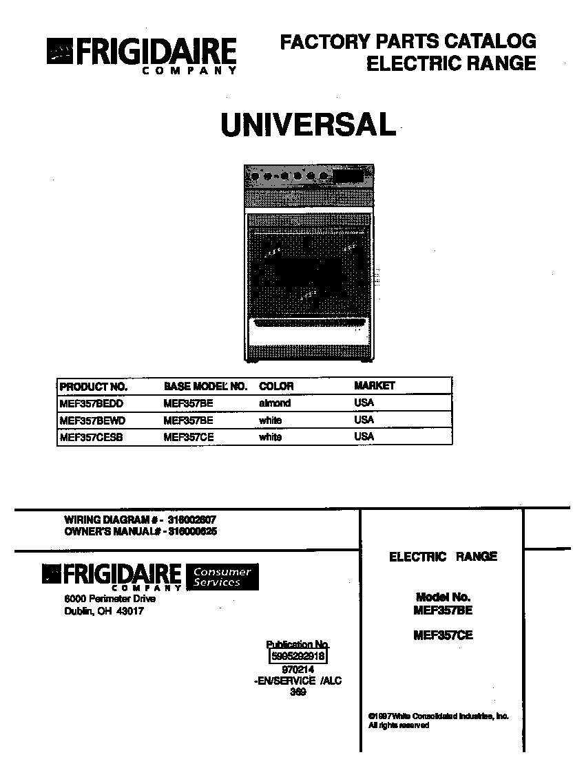 Universal/Multiflex (Frigidaire) MEF357BEWD cover diagram