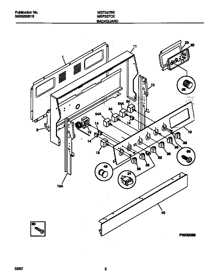 Universal/Multiflex (Frigidaire) MEF357BEWD backguard diagram
